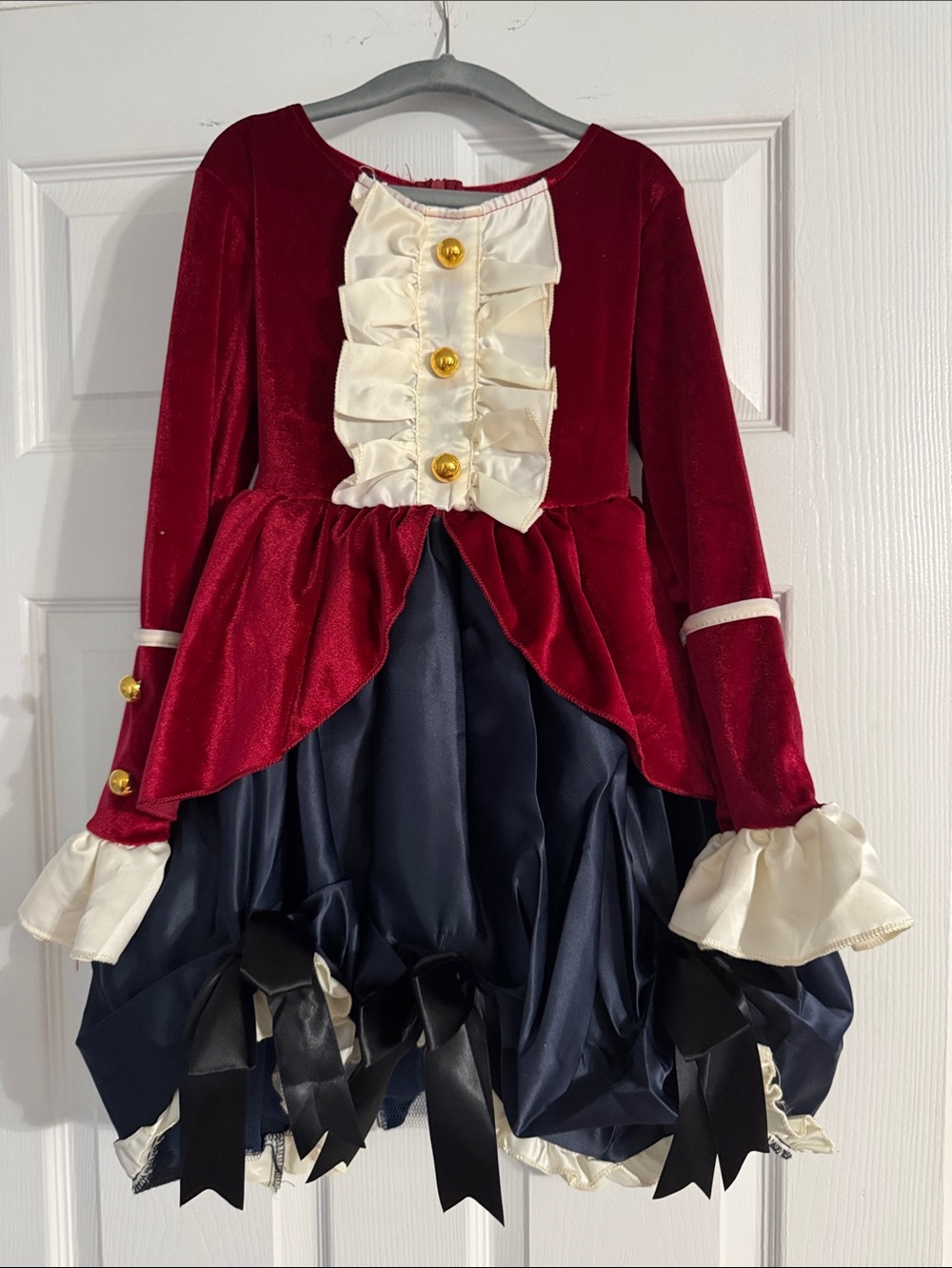 Kids Velvet Pirate Costume Dress in Red, Navy & Cream